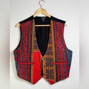J. Peterman Archive Artisan Embroidered Vest Cotton Hemp Boho Folk Heritage Sz M